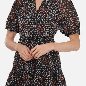 Cece floral black dress with sheer sleeves & babydoll style